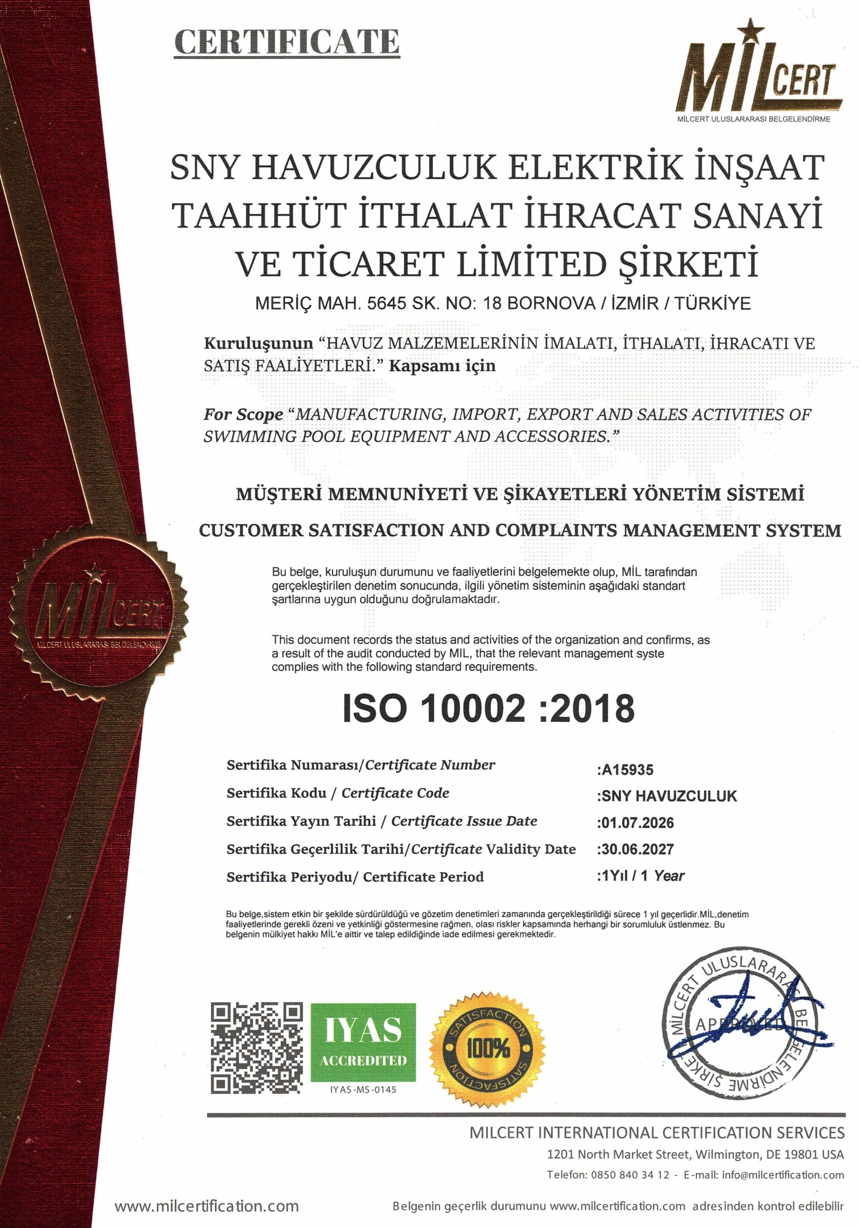 ISO 10002 Müşteri Memnuniyeti Yönetimi