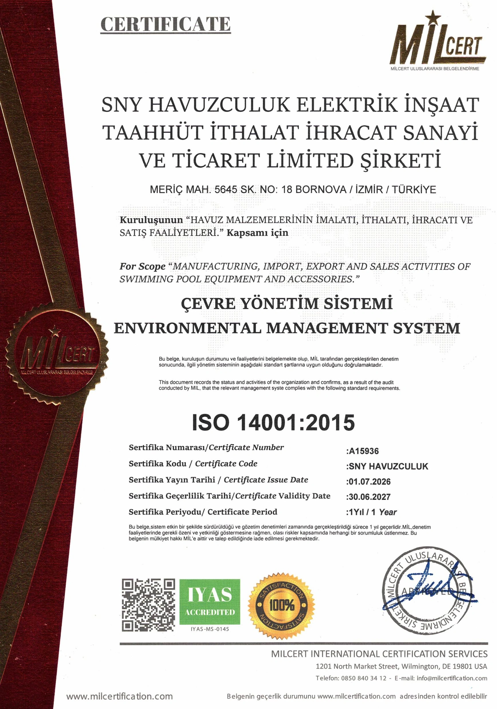 ISO 14001:2015 Çevre Yönetim Sistemi