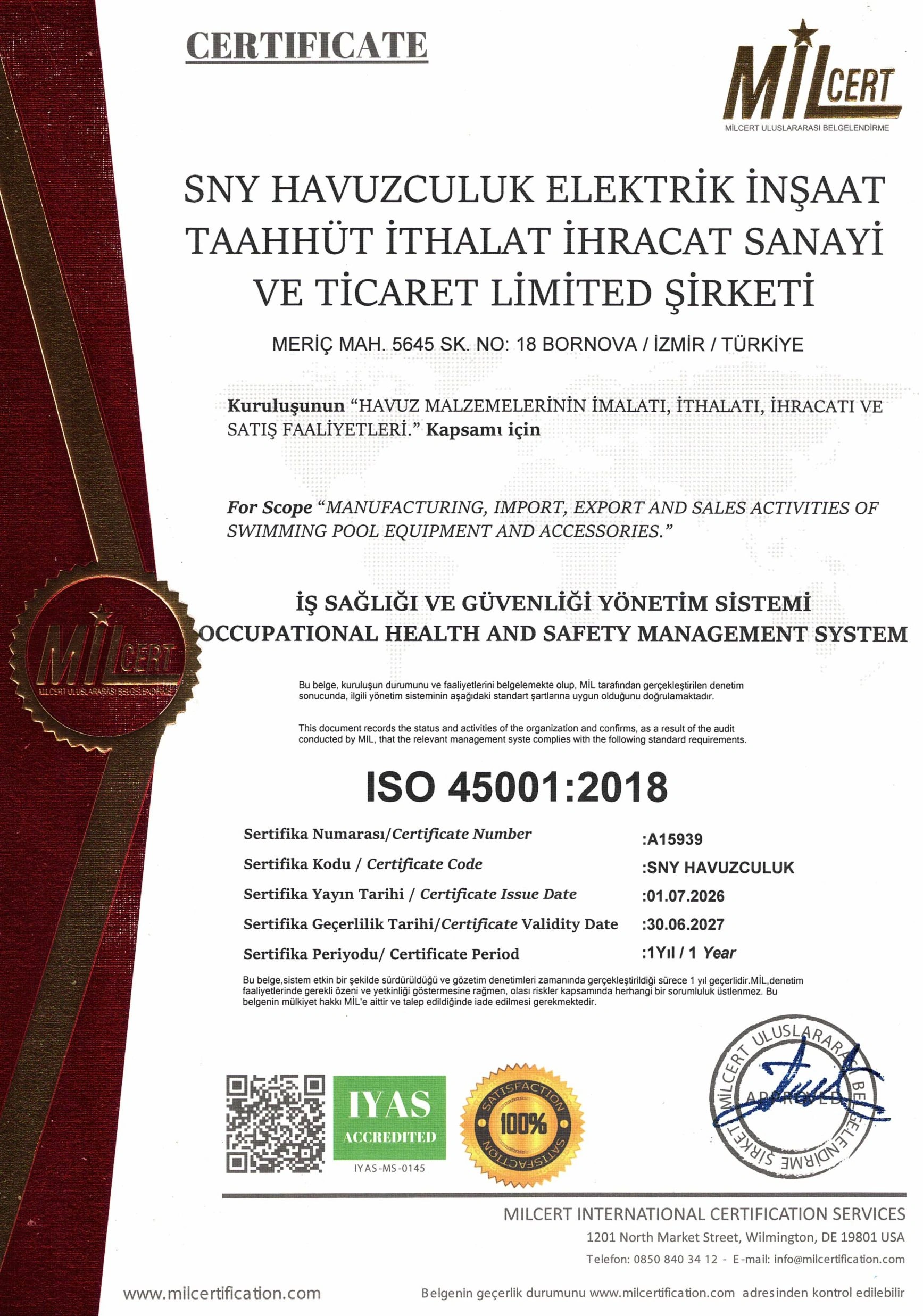 ISO 45001:2018 İş Sağlığı ve Güvenliği